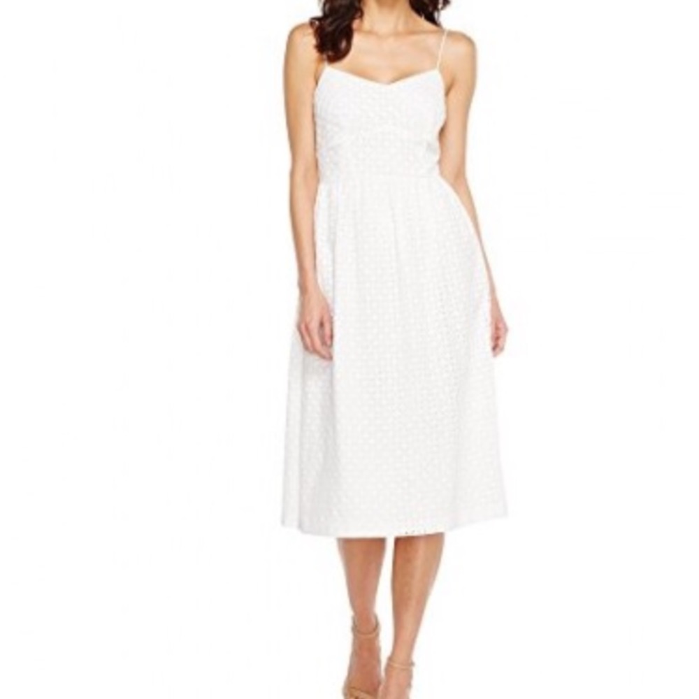 CeCe Fit and Flare White Eyelet Midi Dress NWT